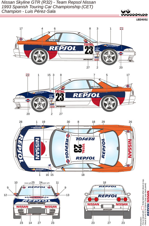 LBプロダクション 24051 1/24 日産 スカイラインGTR (R32) - チームレプソル日産 – スペインツーリングカーチャンピオンシップ (CET) 1993チャンピオン