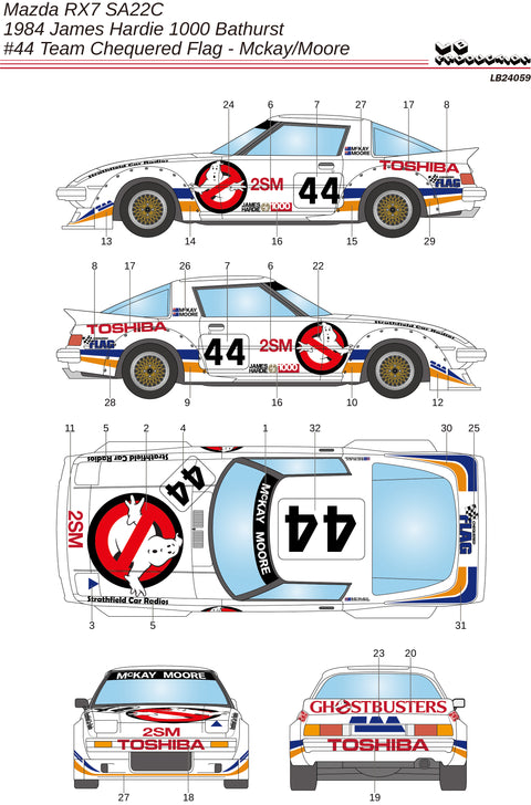 LBプロダクション 24059 1/24 マツダ RX7 SA22C #44 チームチェッカーフラッグ – Mckay/Moore – James Hardie 1000 Bathurst 1984