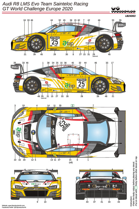LBプロダクション 24063 1/24 アウディ R8 LMS Evo チームサンテロック・レーシング- GTワールドチャレンジ ヨーロッパ 2020
