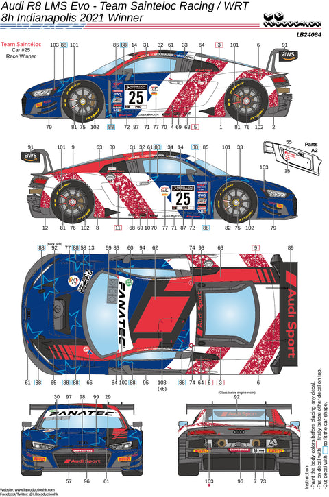 LBプロダクション 24064 1/24 アウディ R8 LMS Evo チームサンテロック・レーシング/WRT – 8時間インディアナポリス 2021 優勝
