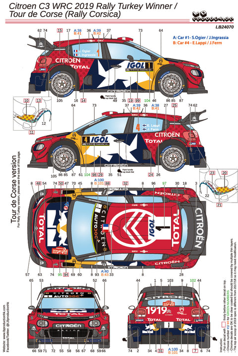 LBプロダクション 24070 1/24 シトロエン C3 WRC 2019 - ツール・ド・コルス / ラリー・トルコ 優勝 (2 in 1)