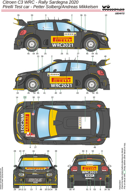 LBプロダクション 24072 1/24 シトロエン C3 WRC - ラリー・サルデーニャ 2020 - ピレリ テストカー - ペター・ソルベルグ/アンドレアス・ミケルセン