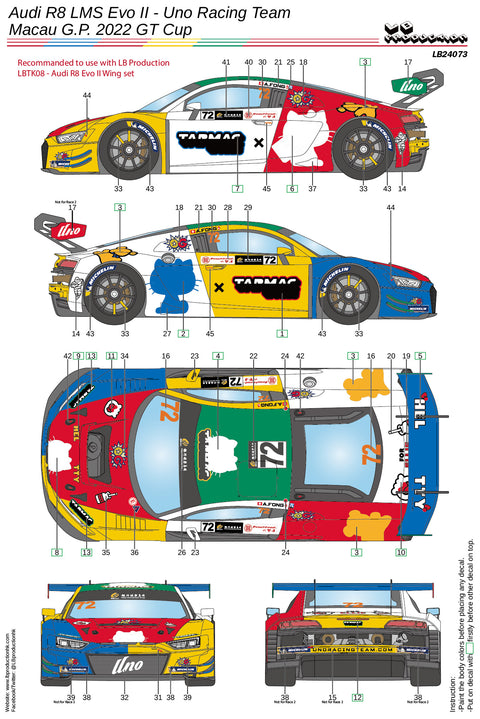LBプロダクション 24073 1/24 アウディ R8 LMS Evo II - ウノレーシング チームマカオ G.P. 2022 GTカップ