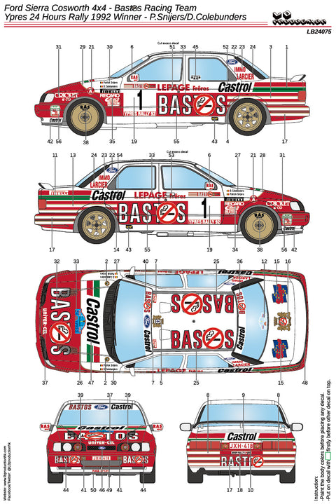LBプロダクション 24075 1/24 フォード シエラ コスワース 4x4 - バストス レーシングチーム - イープル 24時間ラリー 1992優勝 - P.Snijers/D.Colebunders