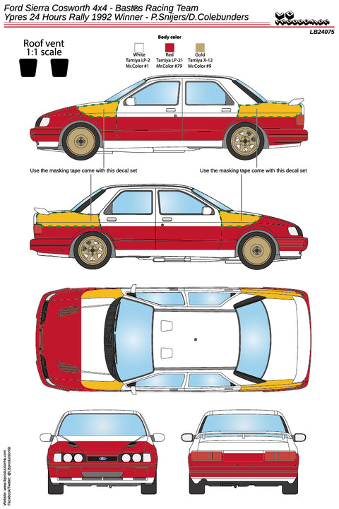 LBプロダクション 24075 1/24 フォード シエラ コスワース 4x4 - バストス レーシングチーム - イープル 24時間ラリー 1992優勝 - P.Snijers/D.Colebunders