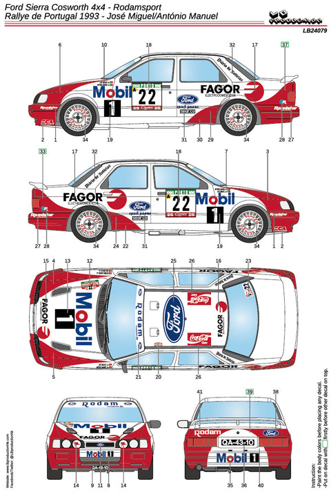 LBプロダクション 24079 1/24 フォード シエラ コスワース 4x4 - ロダムスポーツ - ラリー・デュ・ポルトガル 1993 – Jose Miguel/Antonio Manuel