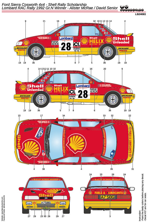 LBプロダクション 24081 1/24 フォード シエラ コスワース 4x4 - シェル・ラリー・スカラシップ - Lombard RAC Rally 1992 Gr.N Winner - Alister McRae / David Senior