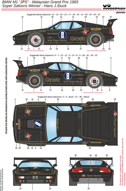 LBプロダクション 24083 1/24 BMW M1 “JPS” - マレーシアグランプリ 1983 スーパーサルーン 優勝 - Hans J.Stuck
