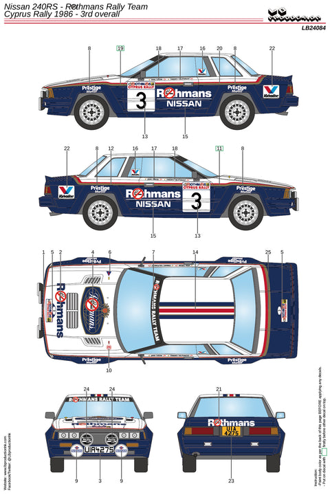 LBプロダクション 24084 1/24 日産 240RS - ロスマンズラリーチーム - キプロスラリー1986 - 3rd overall