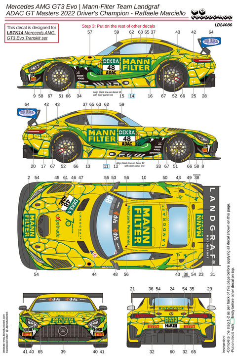 LBプロダクション 24086 1/24 メルセデスAMG GT3 Evo マンフィルター チームランドグラフ ADAC GTマスターズ 2022 ドライバーチャンピオン - Raffaele Marciello