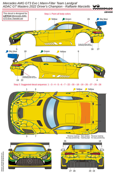 LBプロダクション 24086 1/24 メルセデスAMG GT3 Evo マンフィルター チームランドグラフ ADAC GTマスターズ 2022 ドライバーチャンピオン - Raffaele Marciello