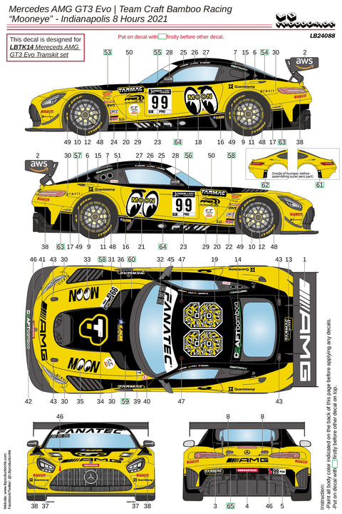LBプロダクション 24088 1/24 メルセデスAMG GT3 Evo チームクラフトバンブーレーシング "ムーンアイ" インディアナポリス8時間 2021
