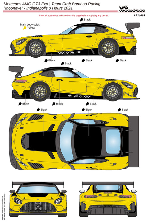 LBプロダクション 24088 1/24 メルセデスAMG GT3 Evo チームクラフトバンブーレーシング "ムーンアイ" インディアナポリス8時間 2021