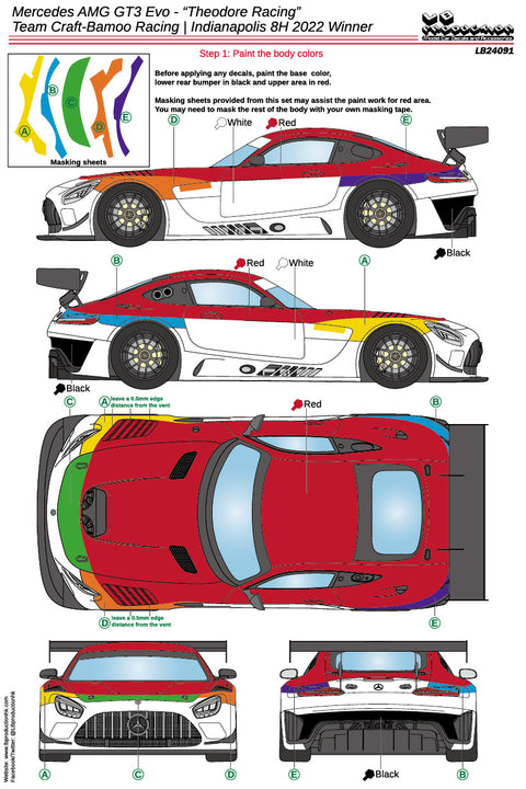 LBプロダクション 24091 1/24 メルセデスAMG GT3 Evo "セオドールレーシング" チームクラフトバンブーレーシング - インディアナポリス8時間 2022 優勝