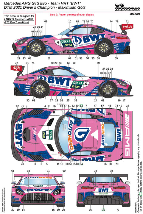 LBプロダクション 24094 1/24 メルセデスAMG GT3 Evo "BWT" チームHRT - DTM 2021 ドライバーチャンピオン - Maximilian Gotz