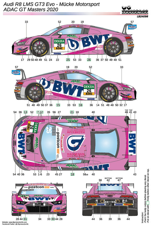 LBプロダクション 24098 1/24 アウディ R8 LMS GT3 Evo - ミュッケ・モータースポーツ ADAC GTマスターズ 2020