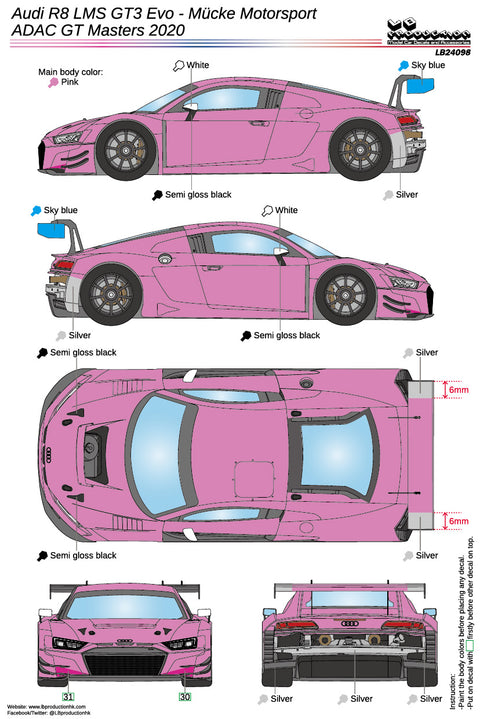 LBプロダクション 24098 1/24 アウディ R8 LMS GT3 Evo - ミュッケ・モータースポーツ ADAC GTマスターズ 2020