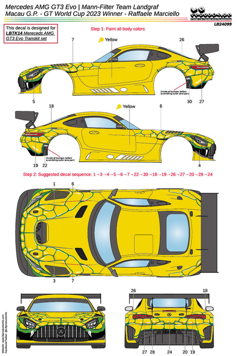 LBプロダクション 24099 1/24 メルセデスAMG GT3 Evo | Mann-Filter Team Landgraf Macau G.P. - GT World Cup 2023 Winner - Raffaele Marciello