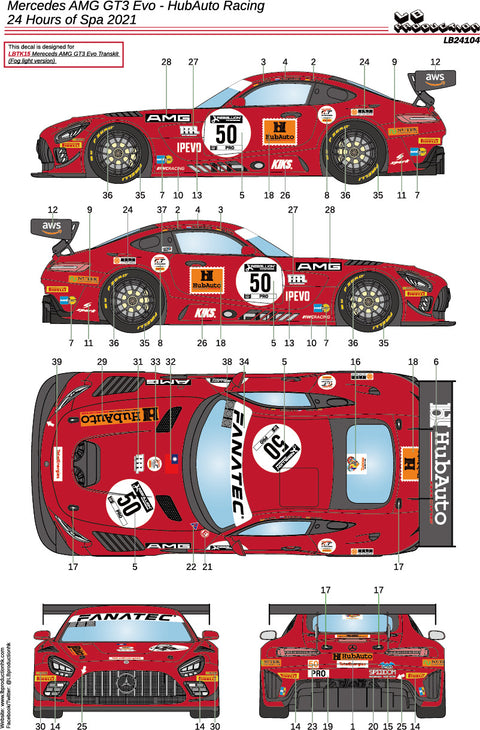 LBプロダクション 24104 1/24 メルセデスAMG GT3 - ハブオートレーシング - スパ24時間 2021