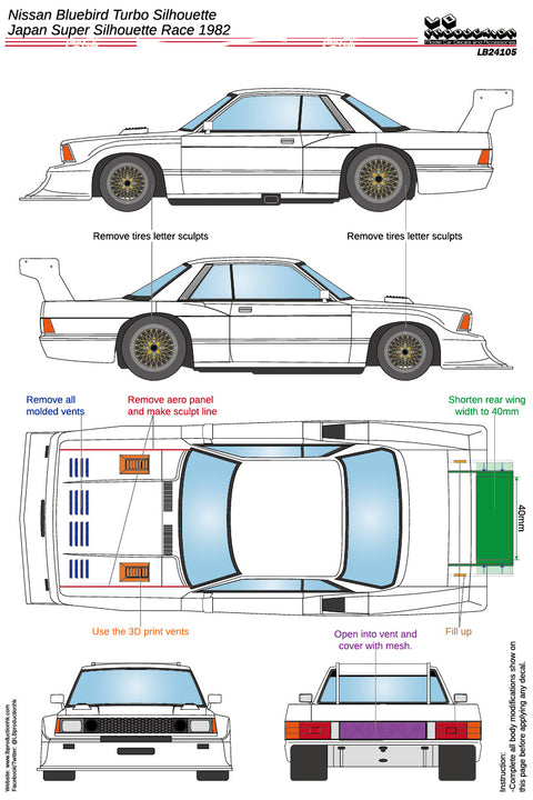 LBプロダクション 24105 1/24 日産 ブルーバード ターボシルエット - 日本スーパーシルエットレース 1982