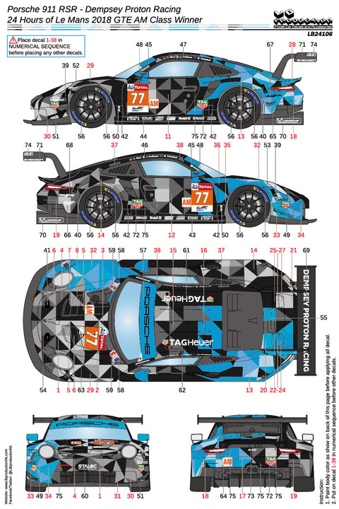 LBプロダクション 24106 1/24 ポルシェ 911 RSR - デンプシー・プロトン・レーシング -ル・マン24時間 2018 GTE AMクラス 優勝