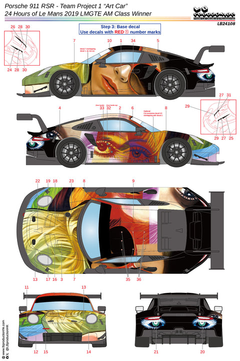 LBプロダクション 24108 1/24 ポルシェ 911 RSR - チームプロジェクト1 "アートカー" - ル・マン24時間 2019 LMGTE AMクラス 優勝