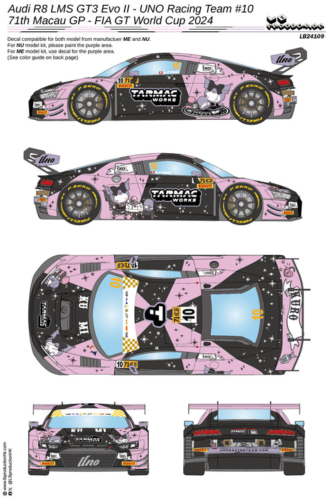 LBプロダクション 24109 1/24 アウディ R8 LMS GT3 Evo II - ウノレーシングチーム #10 - 第71回マカオG.P GTワールドカップ 2024