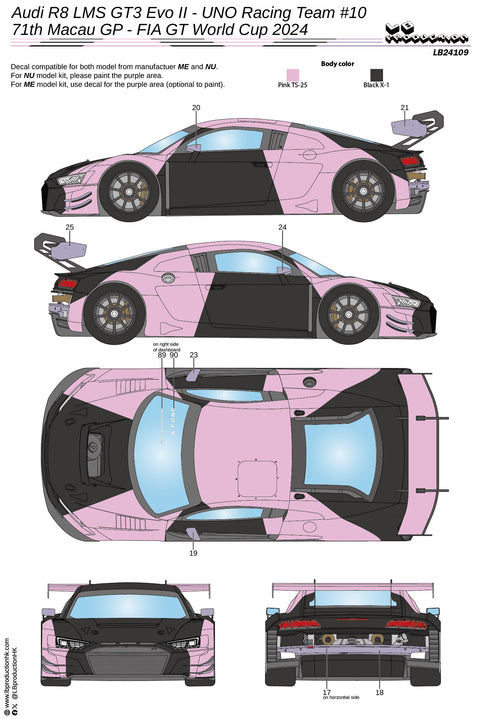 LBプロダクション 24109 1/24 アウディ R8 LMS GT3 Evo II - ウノレーシングチーム #10 - 第71回マカオG.P GTワールドカップ 2024