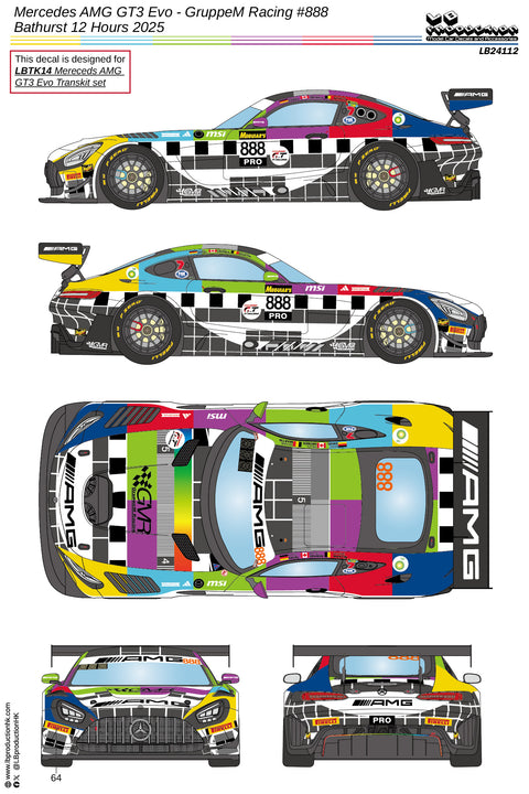 LBプロダクション 24112 1/24 メルセデスAMG GT3 Evo - グループMレーシング #888 "TVテスト" バサースト12時間 2025