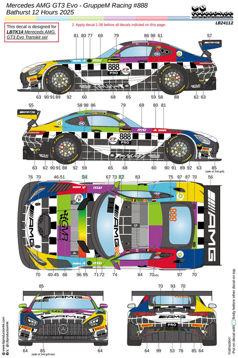 LBプロダクション 24112 1/24 メルセデスAMG GT3 Evo - グループMレーシング #888 "TVテスト" バサースト12時間 2025