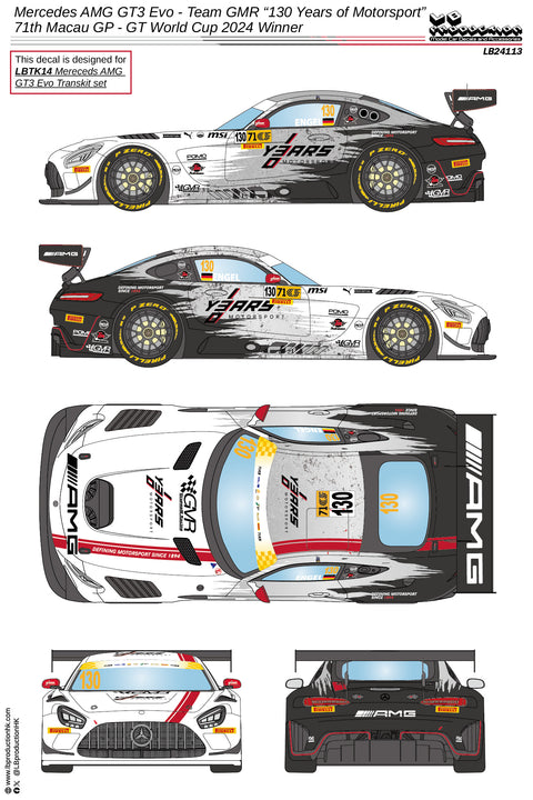 LBプロダクション 24113 1/24 メルセデスAMG GT3 Evo - チームGMR “130年のモータースポーツ” 第71回マカオGP - GTワールドカップ 2024 優勝