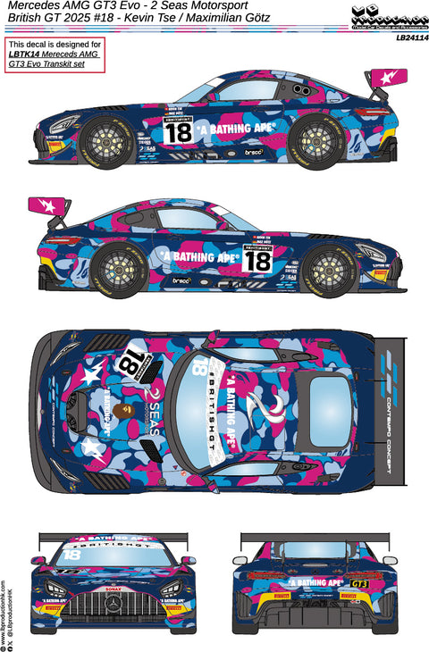 LBプロダクション 24114 1/24 メルセデスAMG GT3 Evo - 2 Seas Motorsport - イギリスGT 2025 #18 - Kevin Tse/Maximilian Gotz