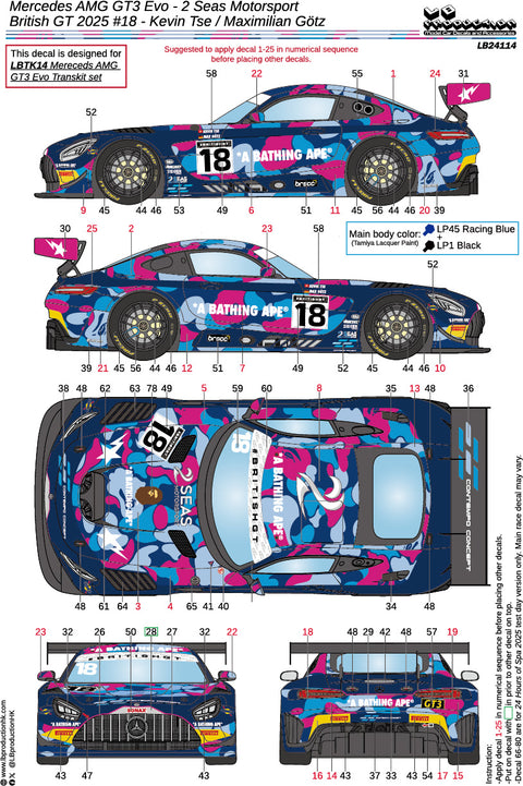 LBプロダクション 24114 1/24 メルセデスAMG GT3 Evo - 2 Seas Motorsport - イギリスGT 2025 #18 - Kevin Tse/Maximilian Gotz