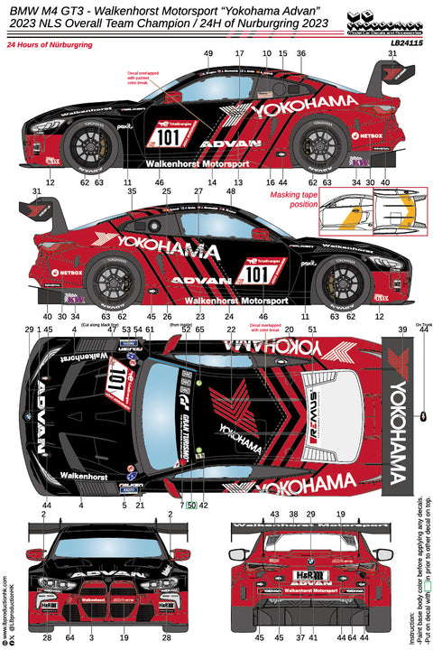 LBプロダクション 24115 1/24 BMW M4 GT3 - ワーケンホルスト・モータースポーツ "ヨコハマアドバン" - 2023 NLS Overall Team Champion / 24H of Nurburgring 2023