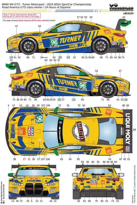 LBプロダクション 24120 1/24 BMW M4 GT3 - ターナーモータースポーツ - 2024 IMSAスポーツカー選手権 - ロードアメリカGTDクラス 優勝 / デイトナ24時間