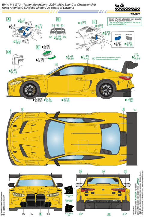 LBプロダクション 24120 1/24 BMW M4 GT3 - ターナーモータースポーツ - 2024 IMSAスポーツカー選手権 - ロードアメリカGTDクラス 優勝 / デイトナ24時間