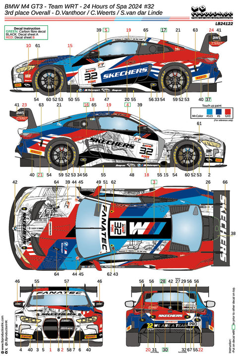 LBプロダクション 24122 1/24 BMW M4 GT3 - チームWRT - スパ24時間 2024 #32 3rd place Overall - D.Vanthoor / C.Weerts / S.van dar Linde
