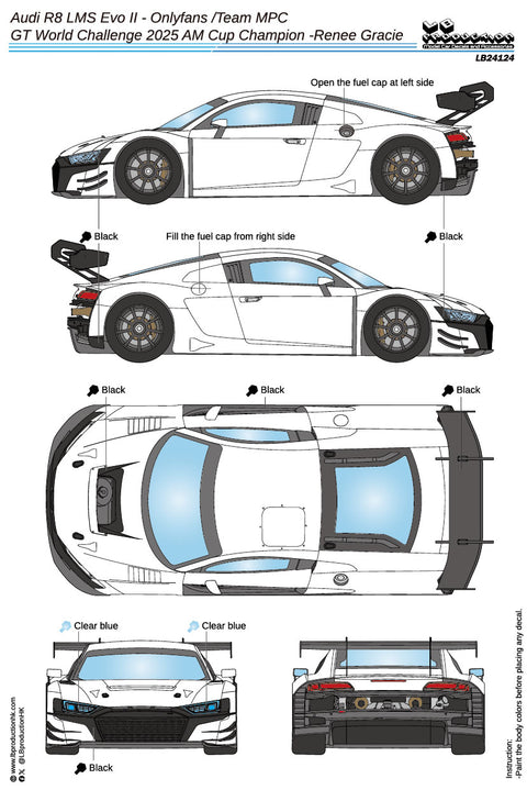 LBプロダクション 24124 1/24 アウディ R8 LMS Evo II - オンリーファン /チームMPC - GTワールドチャレンジ 2025 AMカップ チャンピオン -Renee Gracie