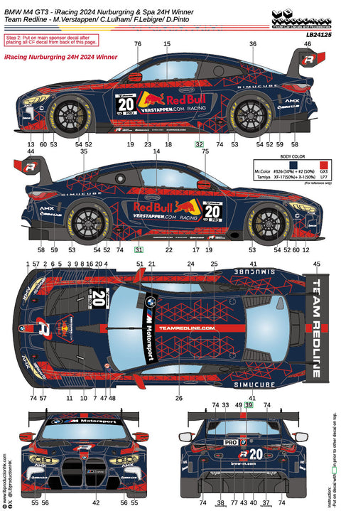 LBプロダクション 24125 1/24 BMW M4 GT3 - アイレーシング 2024 Nurburgring & Spa 24H Winner - Team Redline - M.Verstappen/ C.Lulham/ F.Lebigre/ D.Pinto