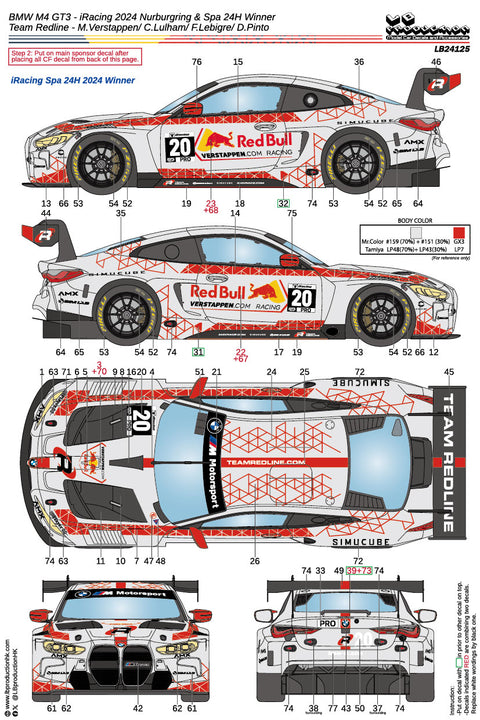 LBプロダクション 24125 1/24 BMW M4 GT3 - アイレーシング 2024 Nurburgring & Spa 24H Winner - Team Redline - M.Verstappen/ C.Lulham/ F.Lebigre/ D.Pinto