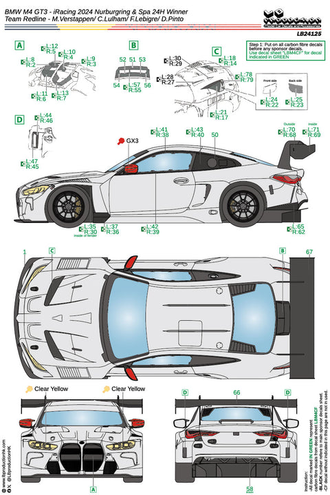 LBプロダクション 24125 1/24 BMW M4 GT3 - アイレーシング 2024 Nurburgring & Spa 24H Winner - Team Redline - M.Verstappen/ C.Lulham/ F.Lebigre/ D.Pinto