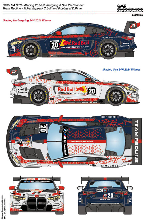 LBプロダクション 24125 1/24 BMW M4 GT3 - アイレーシング 2024 Nurburgring & Spa 24H Winner - Team Redline - M.Verstappen/ C.Lulham/ F.Lebigre/ D.Pinto
