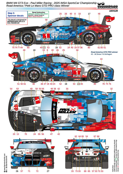 LBプロダクション 24126 1/24 BMW M4 GT3 Evo - ポールミラーレーシング 2025 IMSAスポーツカー選手権 ロードアメリカ / プチ・ル・マン GTD PROクラス 優勝
