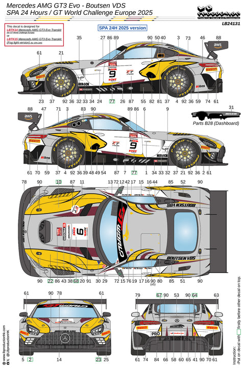 LBプロダクション 24131 1/24 メルセデスAMG GT3 Evo - ブーツェンVDS スパ24時間 / GTワールドチャレンジ ヨーロッパ 2025