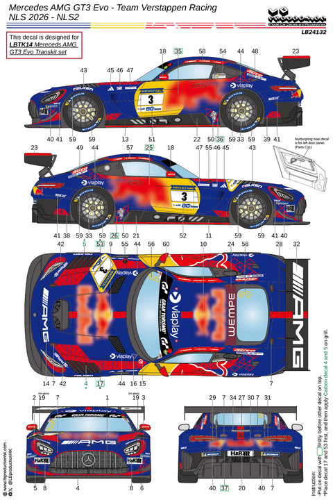 LBプロダクション 24132 1/24 メルセデスAMG GT3 Evo - チーム・フェルスタッペン・レーシング NLS 2026 - NLS2