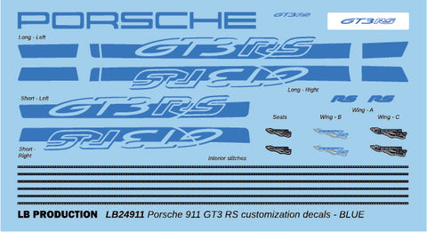 LBプロダクション 24911blu 1/24 ポルシェ 911 GT3 RS カスタマイズデカール - ブルー