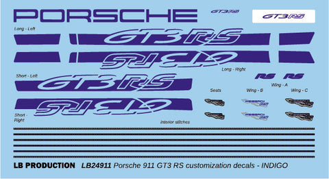 LBプロダクション 24911idg 1/24 ポルシェ 911 GT3 RS カスタマイズデカール - インディゴ