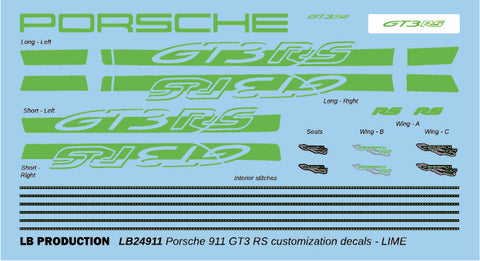 LBプロダクション 24911lim 1/24 ポルシェ 911 GT3 RS カスタマイズデカール - ライム