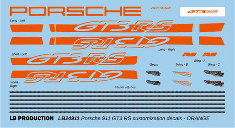 LBプロダクション 24911org 1/24 ポルシェ 911 GT3 RS カスタマイズデカール - オレンジ