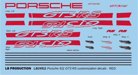 LBプロダクション 24911red 1/24 ポルシェ 911 GT3 RS カスタマイズデカール - レッド